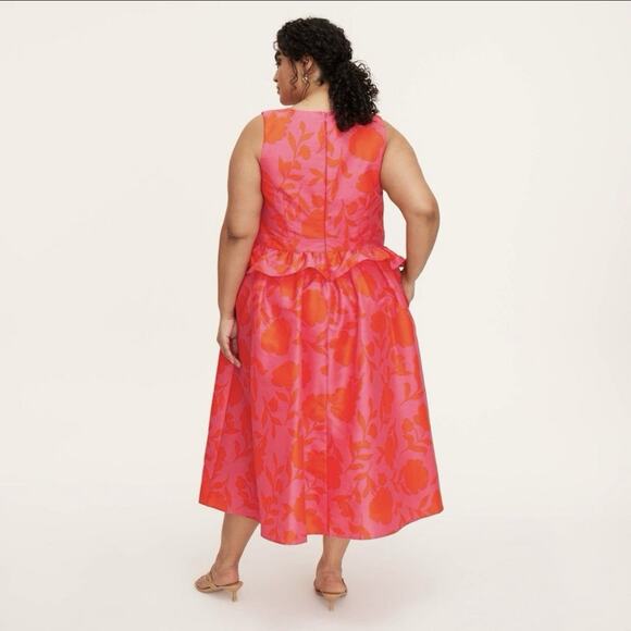 Kate Spade For Target Classic Rose Peplum Midi Dress Ladies Size 12 Red & Pink - Picture 5 of 16